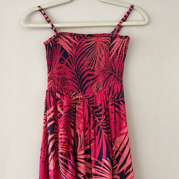 Monsoon Beach Tropical Print Shirred Bandeau Floaty Dress Front Slit Size Small - Picture 11 of 17